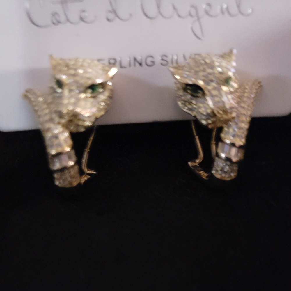 Leopard CZ Earrings with Omega Back